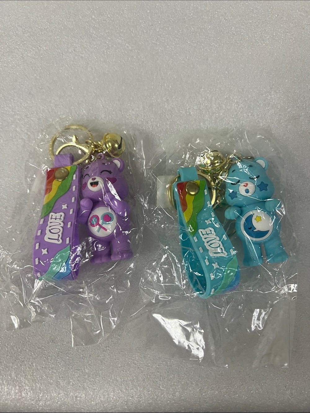 Purple and Teal Bear Keychain Duo with Rainbow Strap - Kids Toys